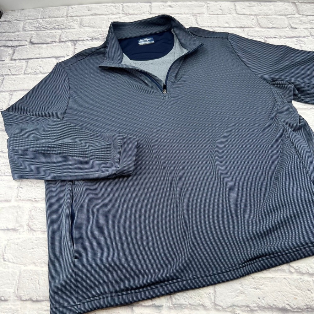 Ben Hogan Performance Mens 2XL Dark Blue Micro Stripe 1/4 Zip Fleece Pullover